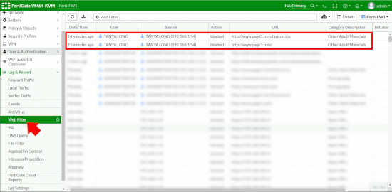 FortiGate Track Web Filtering by User