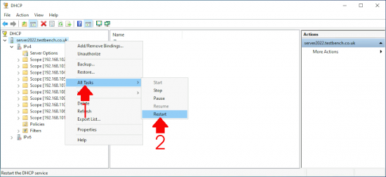 Restart DHCP Server on Server 2022