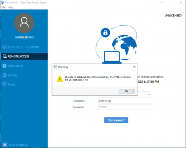 ortClient VPN Server May be Unreachable -14 Error