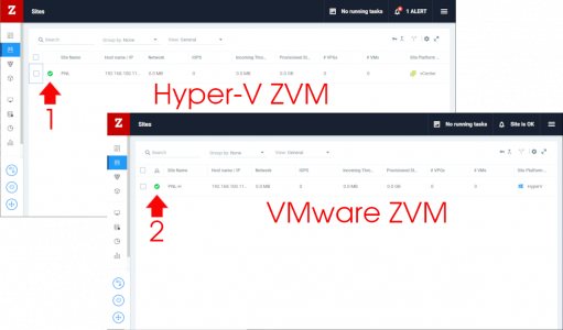 Zerto Paired Hyper-V and VMware Sites