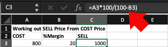 Excel work out sell price from cost price with margin