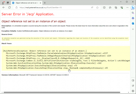 Exchange Object reference not set to an instance of an object
