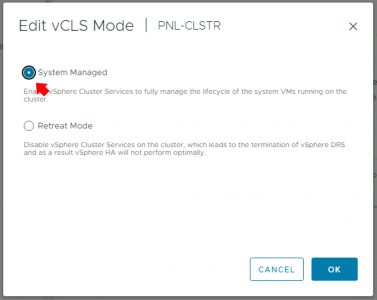 Mware System Managed vCLS mode