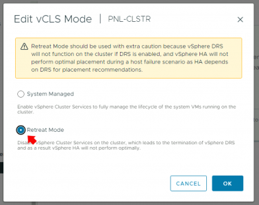 Cannot Remove vCLS VMware retreat mode