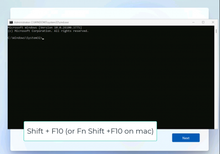 Open command window Bypass Microsoft Account Requirement