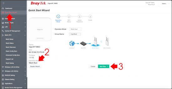 DrayTek Wireless Mesh Root Wizard