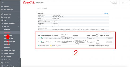 DrayTek Wireless Mesh Status