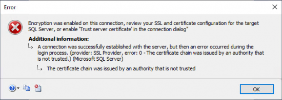 SQL SSMS Certificate Error