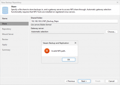 Veeam Invalid NFS Path
