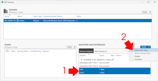 Configure LBFO Teaming Windows