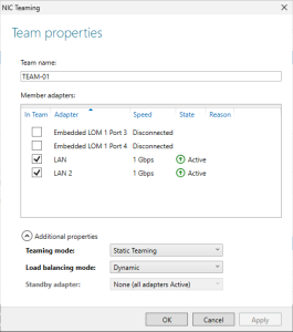 Static Teaming LBFO to Cisco IOS LAG