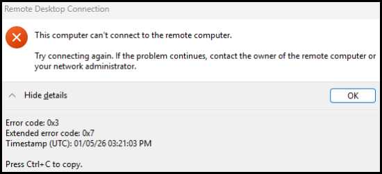 computer cant connect to the remote computer