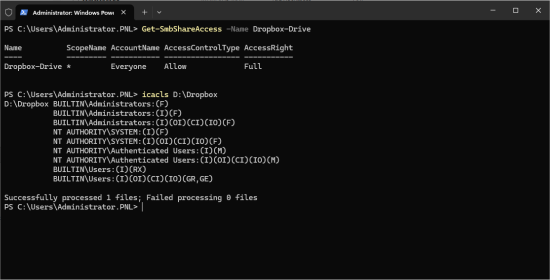 Mac to Window Share Powershell show permissions