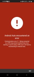 Android Auto Encoountered an Error : Android Auto VPN