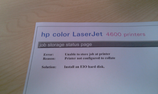 Printer not configured to collate