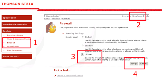 ThompsonROuter Disable Firewall