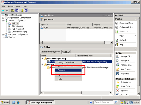 2007 Delete Mailbox Database