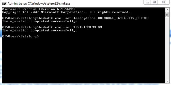 bcdedit driver signing