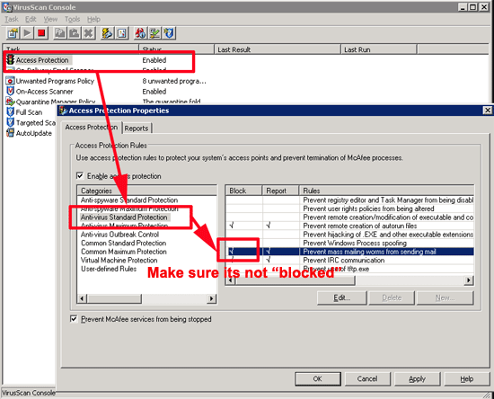 Stop Mcafee blocking email
