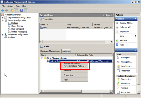 move exchange database
