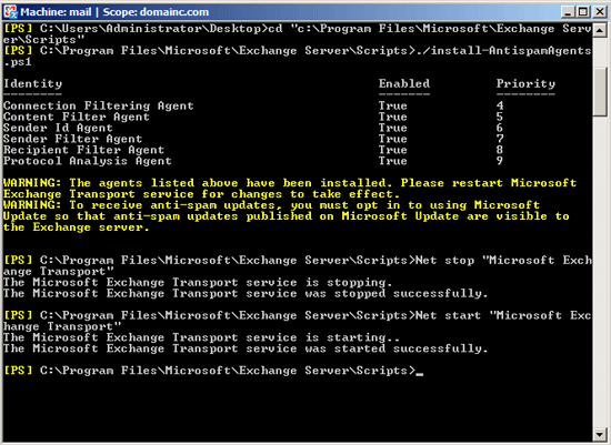 exchange install antispam agents