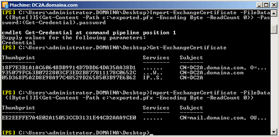 exchange 2003 certificate import