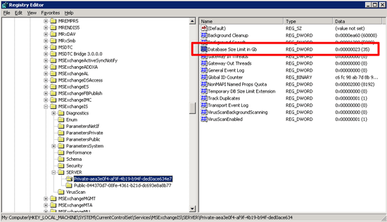 exchange database limit