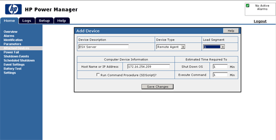 add esx to power manager