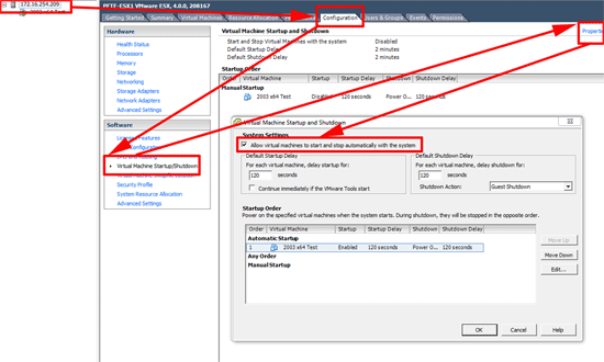 esx auto start vm