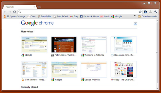 chrome tab page