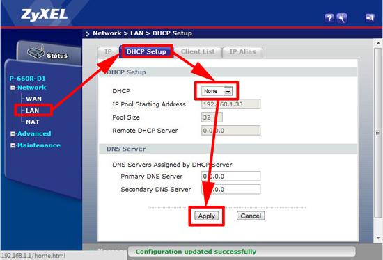 zyxel disable dhcp