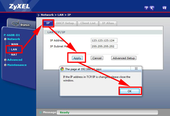 zyxel set inside ip
