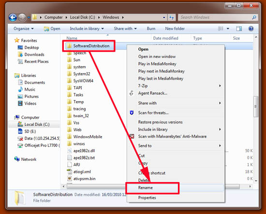 delete softwaredistribution folder