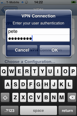 vpn username and password for iphone