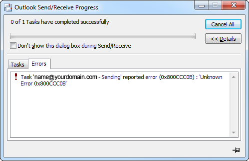 Outlook Error 0x800CCC0B