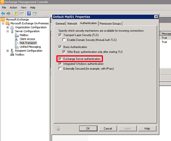 Exchange Server authentication