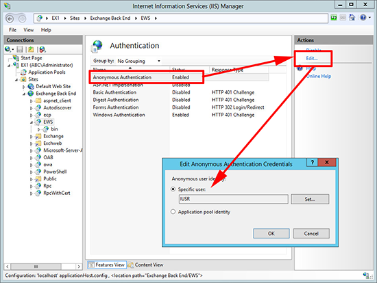 EWS Permissions Exchange 2013 on IIS 7