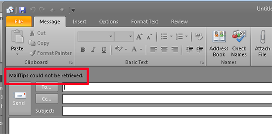 MailTips could not be retreived