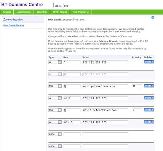 BT Domains Center Setup