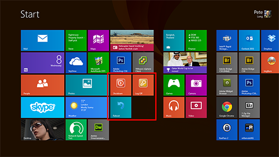 Windows 8 Shutdown on the Start Menu