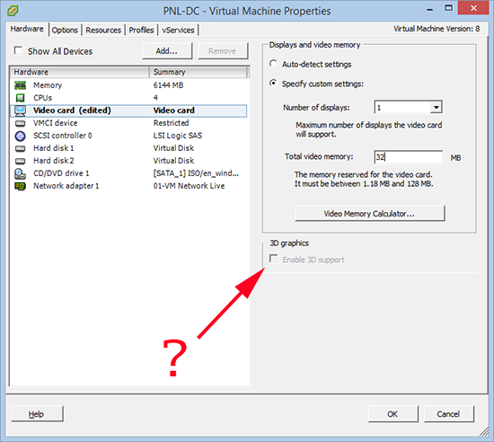 VM 3d Graphics Greyed Out