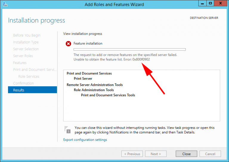 Windows Server 2012 Add Role Error 0x800f0902