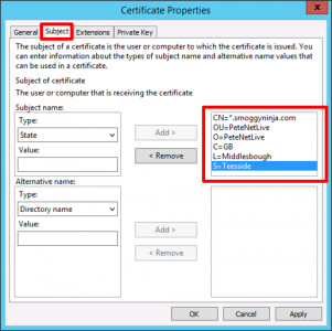 Certificate Services 2012 Wildcard