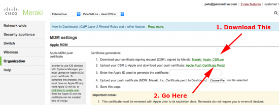 Meraki - Apple Certificate