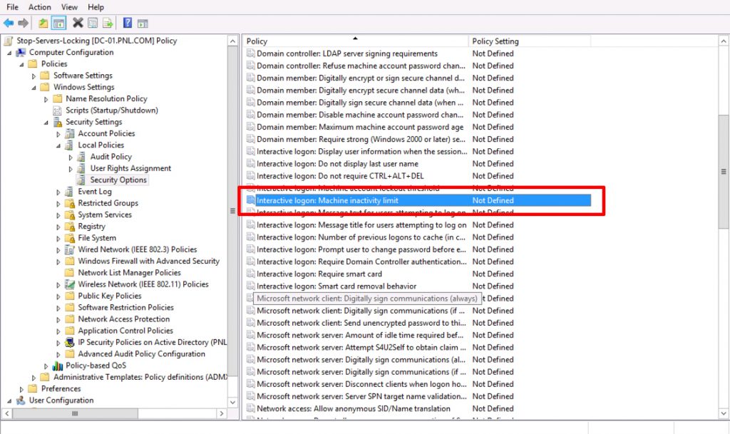 Stop windows servers locking with group policy petenetlive