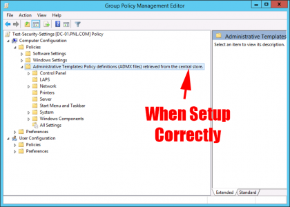 Central PolicyDefinitions Store Setup Correctly