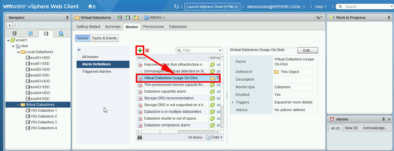 datastore usage on disk alarm in vsphere 6.5 datastore usage on disk alarm in vsphere 6.5
