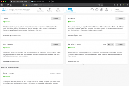 Enable FTD Licenses Threat URL and Malware
