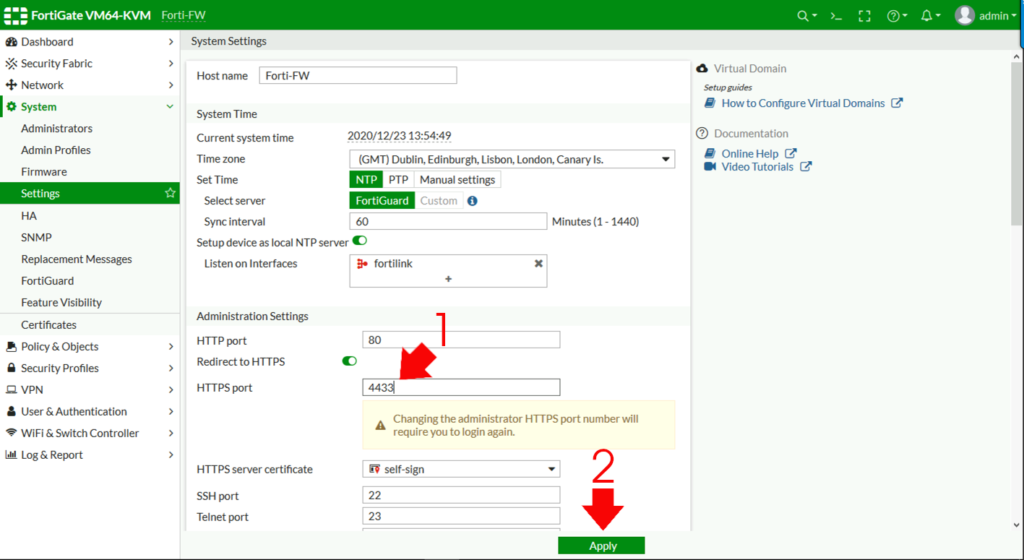 Fortigate change the https fortigate management port petenetlive