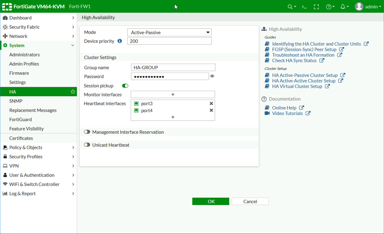 FortiGate High Availability (Active / Passive)